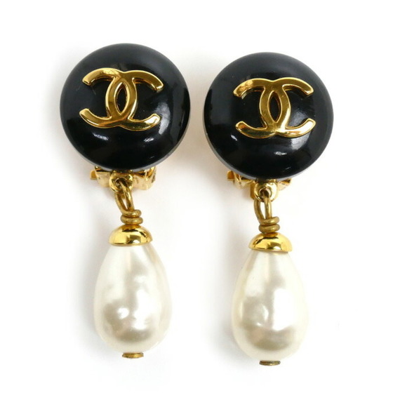 CHANEL Black Pearl Coco Mark Earrings - Picture 1 of 5